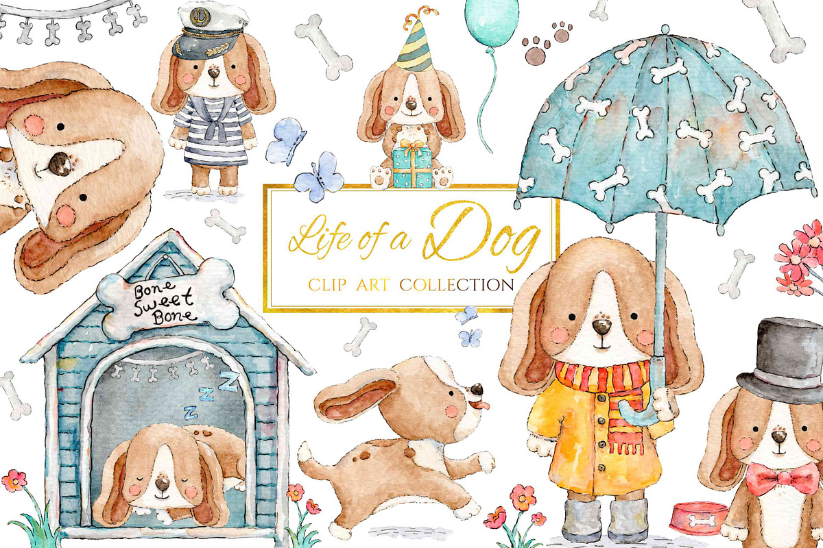 Life of a Dog Watercolour Collection, an Animal Illustration by Jen Digital Art (Photo 1 of 6)