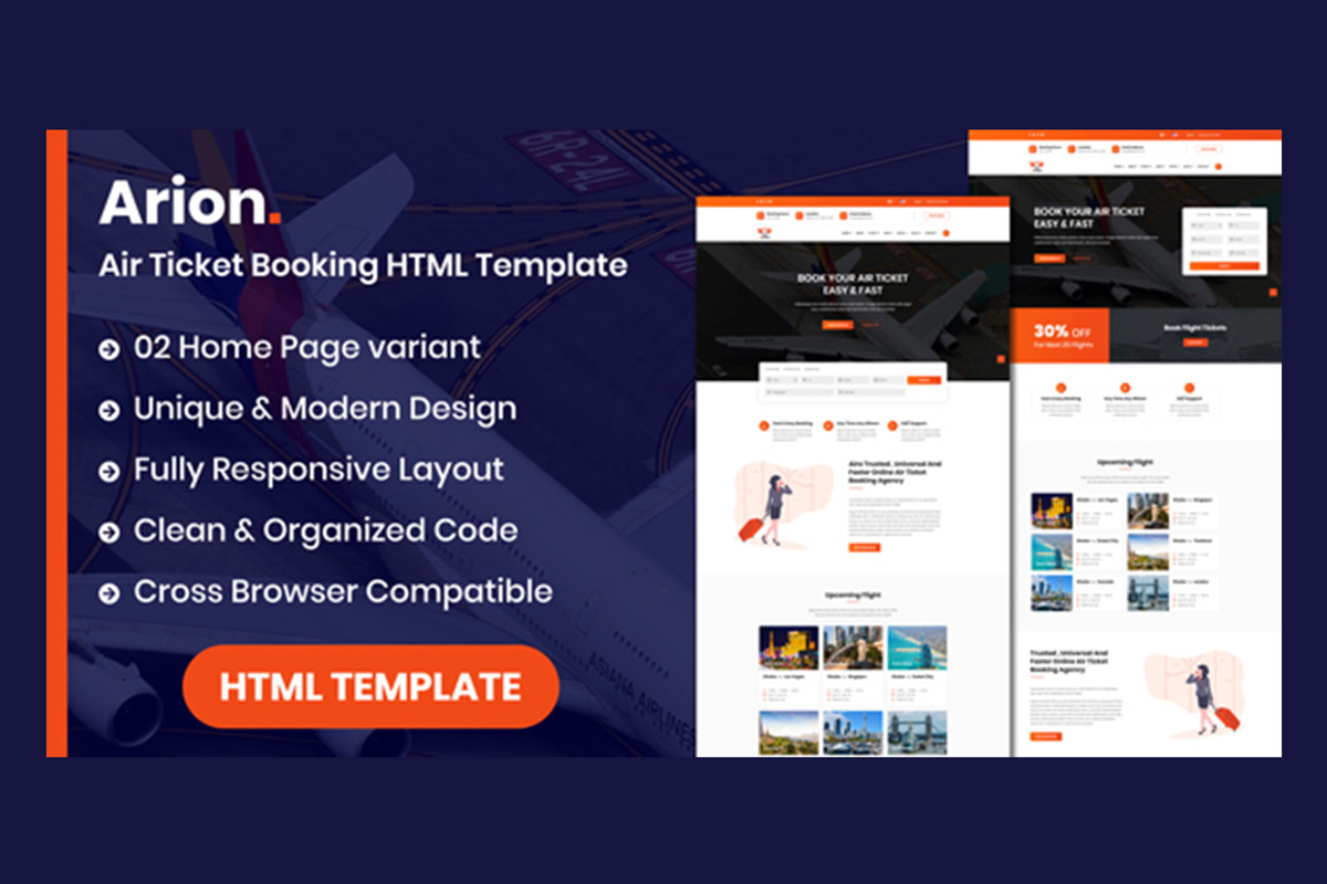 Arion-AirTicket Booking HTML Templat, a HTML Template by THESOFTKING (Photo 1 of 3)