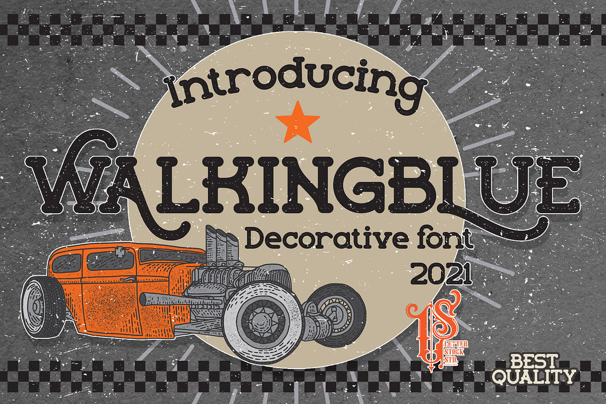 Walkingblue -  Retro Rough Font, a Font by LetterStock (Photo 1 of 7)