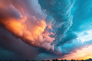 Dramatic cloud formation at sunset creates a stunning contrast of colors in the, a Photo by AlyaAnd