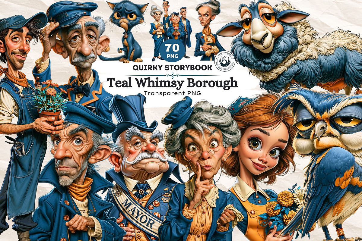 Teal Whimsy Borough Quirky Cliparts, a Person Illustration by ThatsDesignArt (Photo 1 of 10)