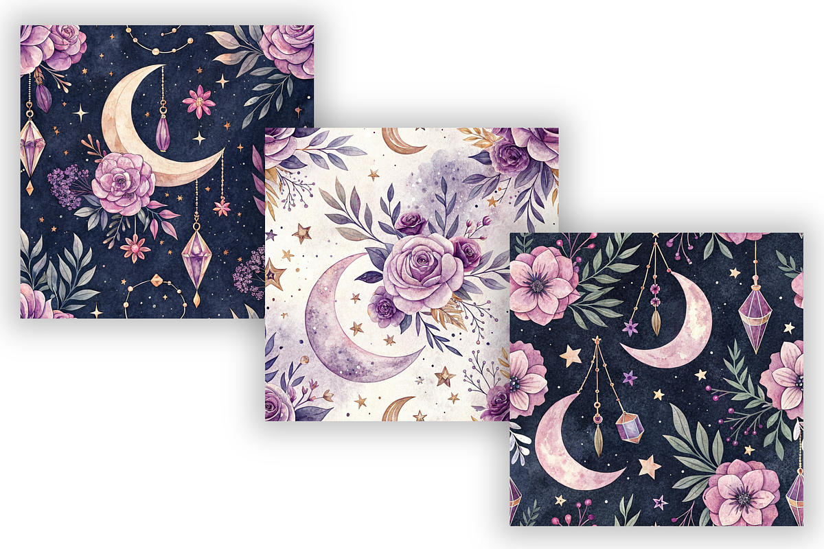 Cute Purple Flowers Pattern Bundle, a Pattern Graphic by FloridPrintables (Photo 3 of 9)