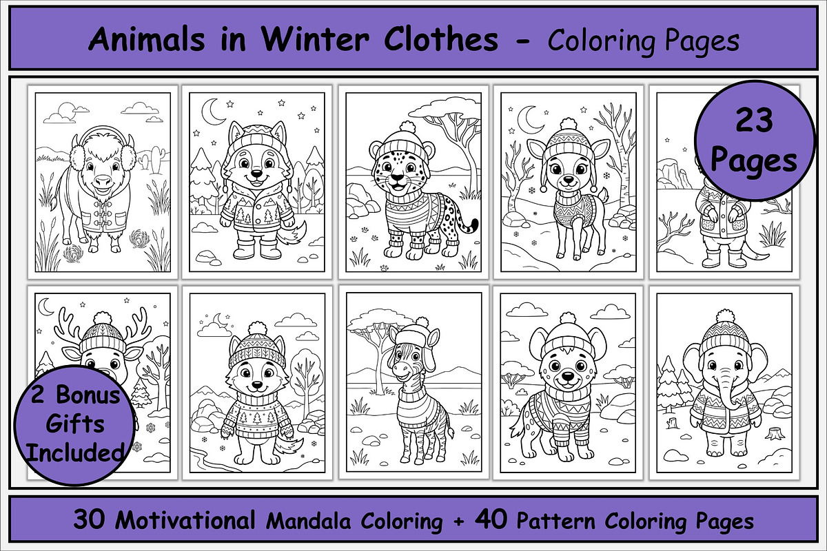 Animals in Winter Coloring Pages, a Seasonal Illustration by Lamia Emad (Photo 1 of 5)