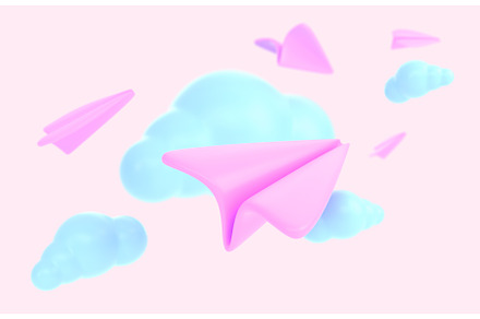 3D Pink paper airplanes with blue, a Light 3D Model by Marozhkastudio