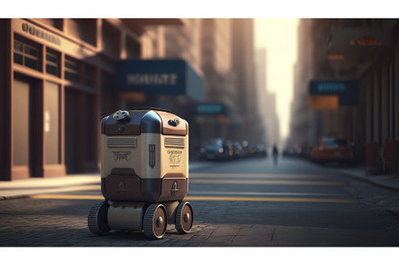 Self driving devivery robot on city, a Transportation Photo by Sergey Mironov's store