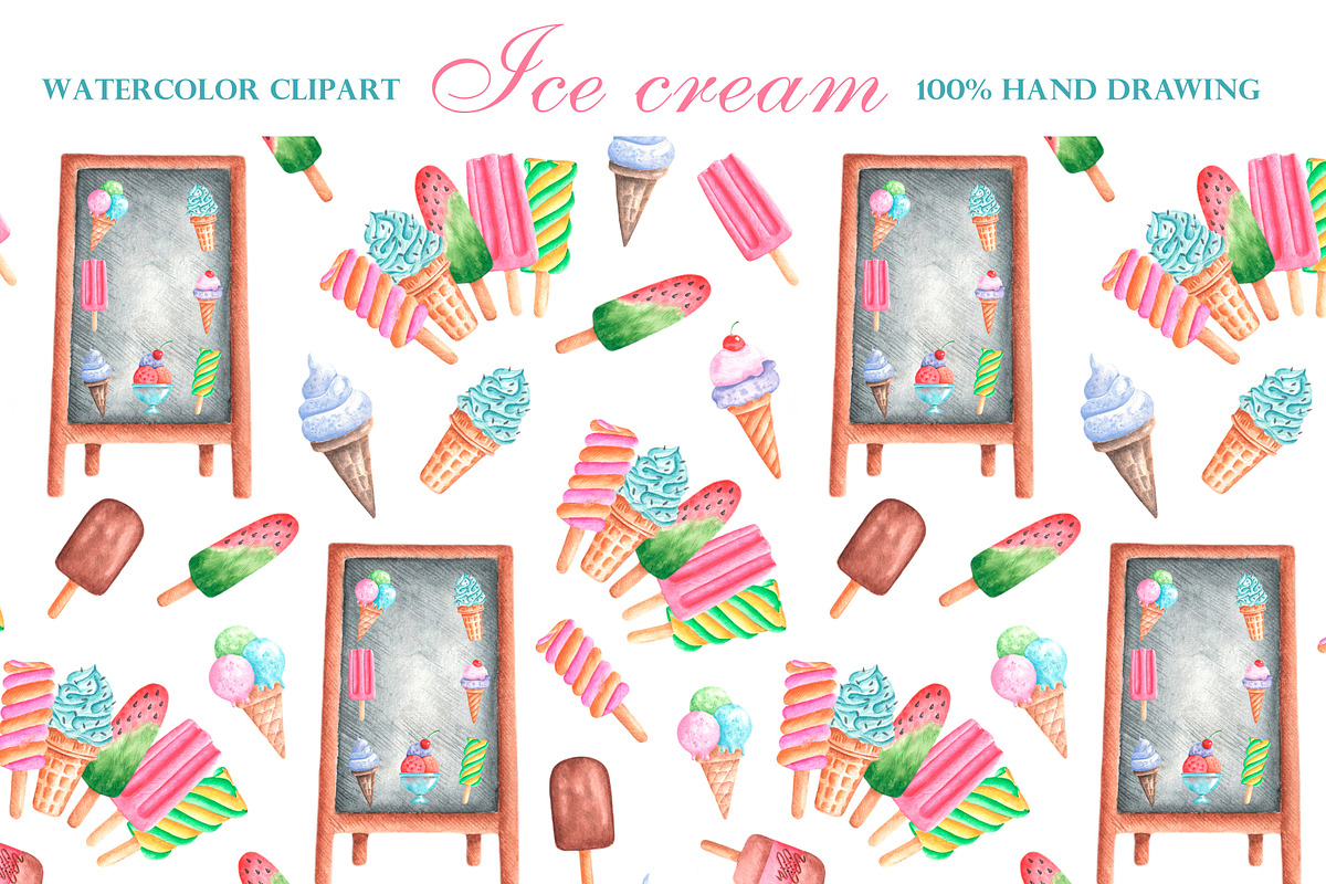 Ice cream watercolor set., a Food Illustration by SabinaWatercolorArt (Photo 17 of 17)