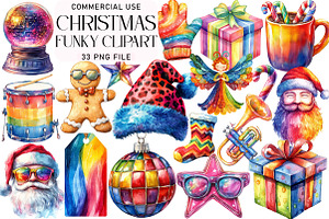 Watercolor Funky Christmas Clipart, an Illustration by Daily.Designs