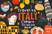 Italy Travel Vector Clipart Set, a Decorative Illustration by Luamor (Thumbnail 1 of 5)