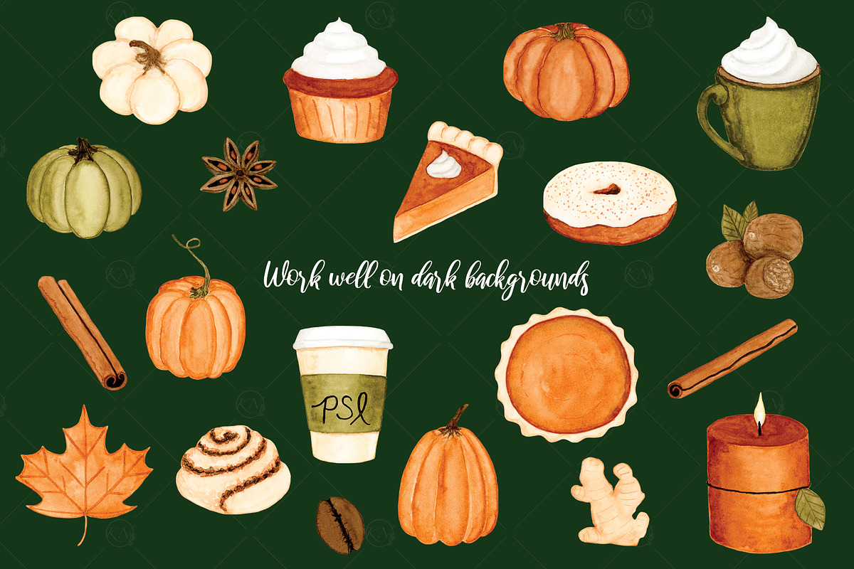 Pumpkin Spice Watercolor Graphics, an Illustration by Kileen Nicole Art (Photo 4 of 5)