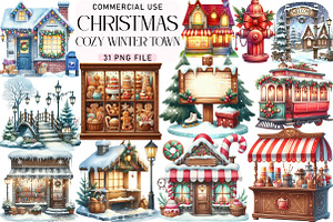 Cozy Winter Town Clipart, an Illustration by Daily.Designs