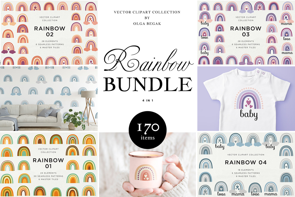 Rainbow Elements & Patterns Bundle, a Decorative Illustration by Olga Begak Art & Design (Photo 1 of 17)