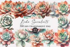Watercolor Boho Succulents Clipart, an Illustration by Designworld