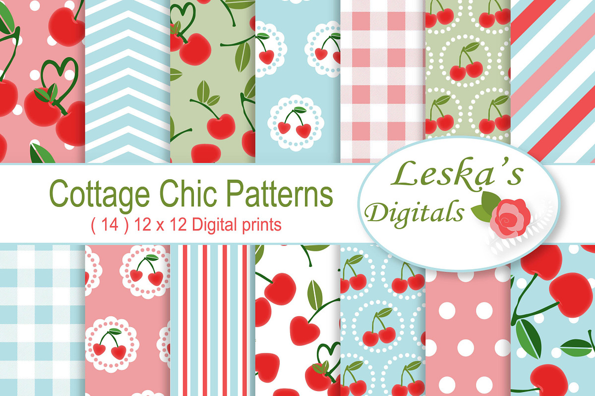 Cherry Digital Paper - Cottage Chic, a Pattern Graphic by Leska's Digitals (Photo 1 of 5)