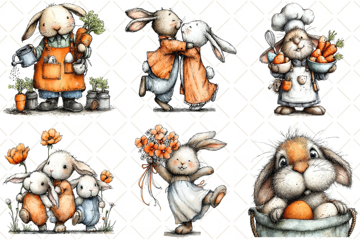 Whimsical Easter Bunny Clipart PNG, an Illustration by Black Bird Studio (Photo 4 of 5)