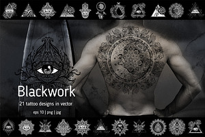 Blackwork. 21 Vector Tattoo Designs.