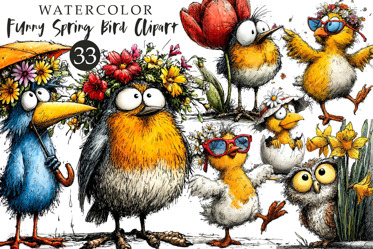 Funny Spring Bird Clipart, an Illustration by OK Design (Photo 1 of 6)