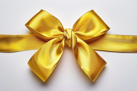 Golden satin ribbon bow on white background, a Beauty & Fashion Photo by AlyaAnd