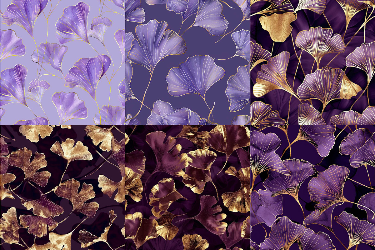 Purple and Gold Ginkgo Digital Paper, a Texture Illustration by DreamPrint404 (Photo 4 of 5)