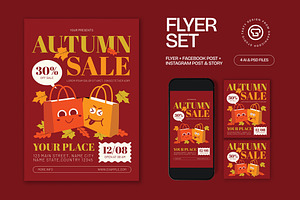 Brown Green Autumn Sale Flyer Set, a Flyer Template by graphicook