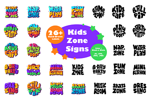 Kids Zone Room Badges Set, an Object Illustration by Lettering_Logo