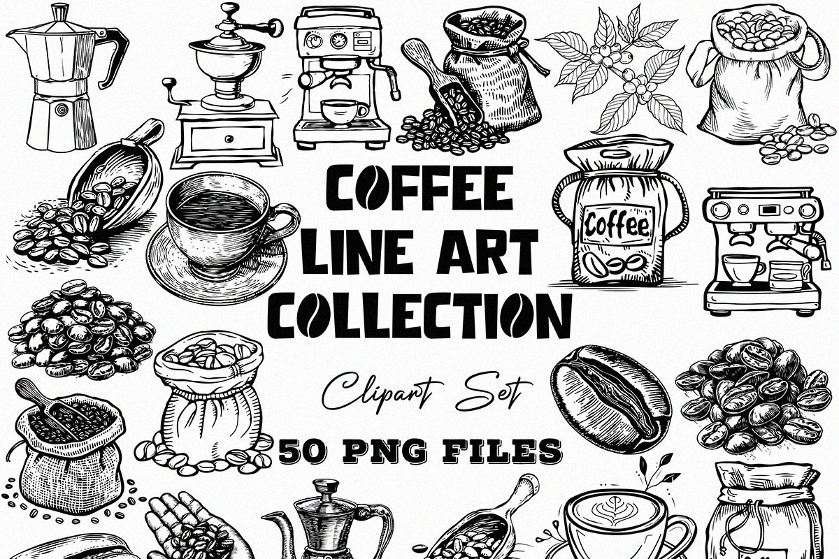 Coffee Line Art Clipart Pack (PNG), an Object Illustration by DesignBTF (Photo 6 of 6)