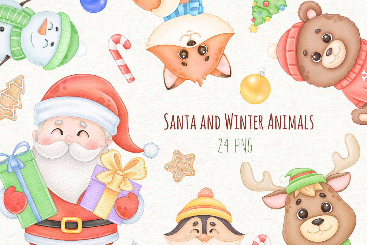 Christmas Winter Animals Clipart, an Animal Illustration by ekossa_art (Photo 1 of 7)