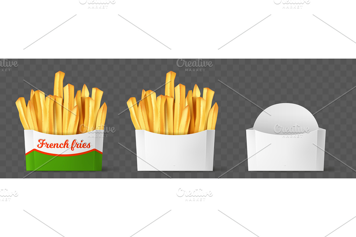 Realistic packaging for French fries, a Food Illustration by Vectorbuum