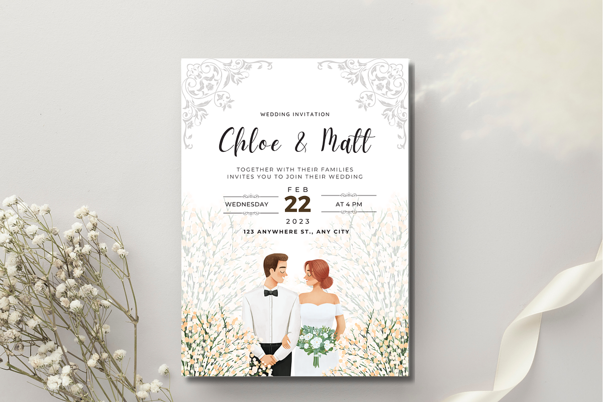 12 Simple Floral Wedding Invitations, an Invitation Template by WynterLife Studio (Photo 3 of 7)
