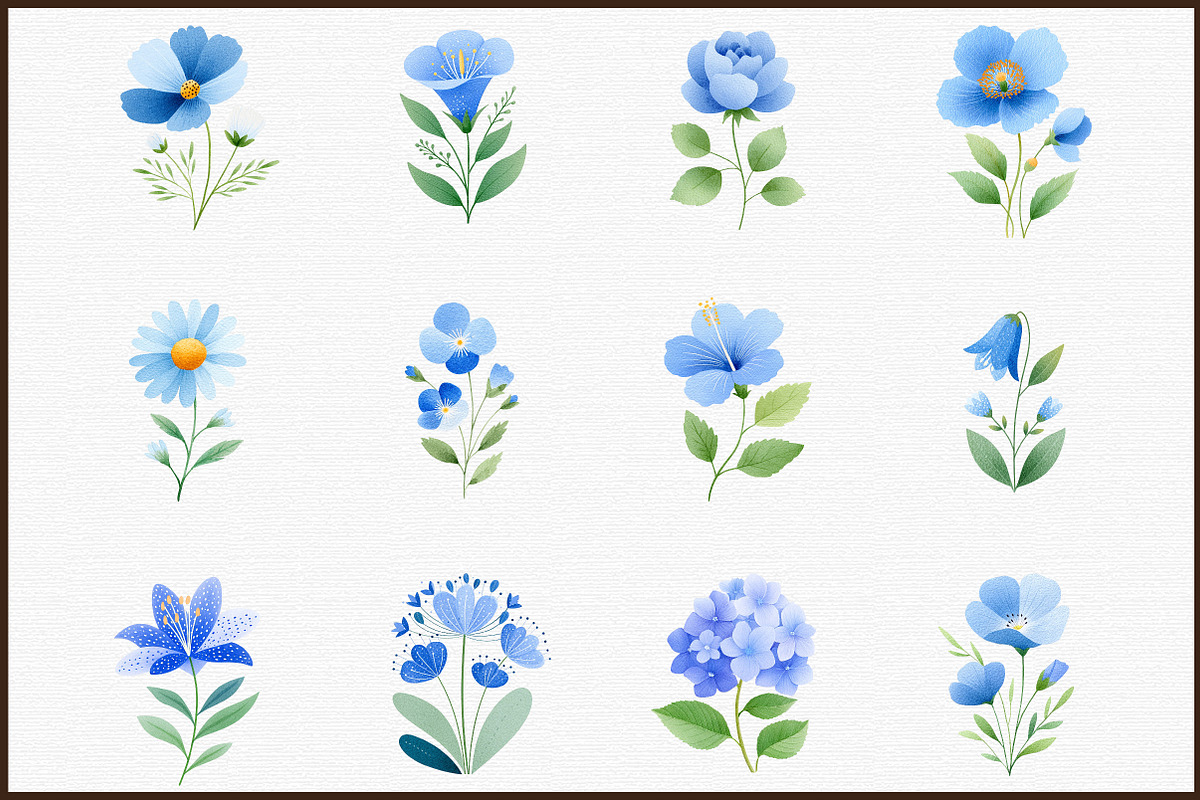 Watercolor Blue Flowers Clipart Set, an Illustration by Sublimation Artist (Photo 3 of 6)