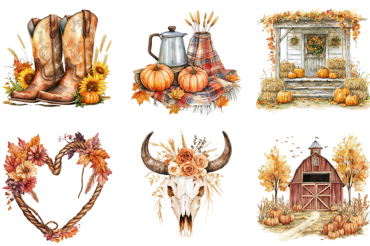 Western Fall Cowgirl Clipart, a Seasonal Illustration by Designking (Photo 5 of 5)
