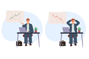Happy and sad businessman from, a Finance Illustration by Vectorbuum