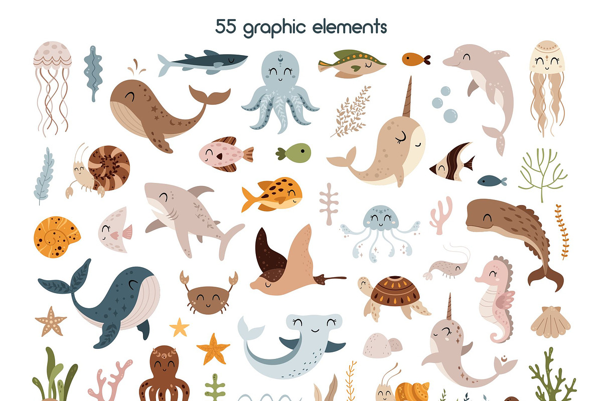 Sea animals collection, an Animal Illustration by JulzaArt (Photo 3 of 10)