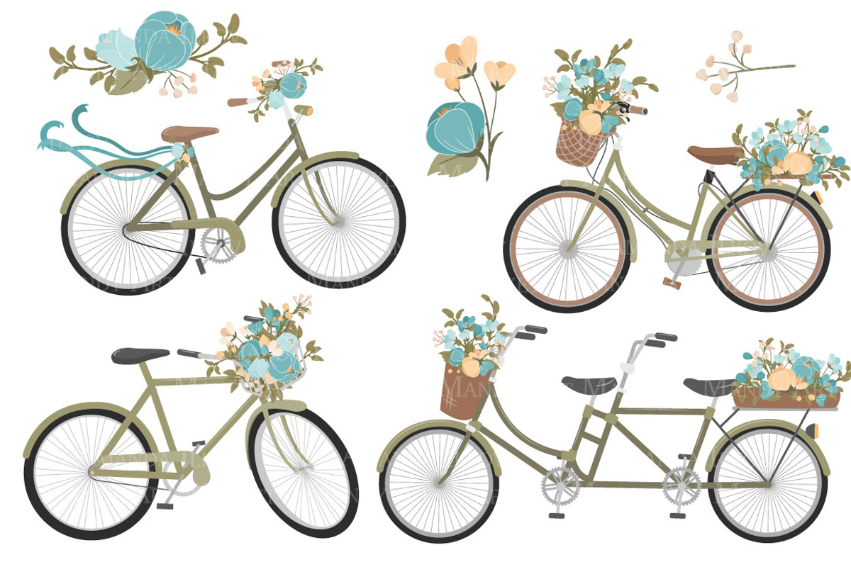 Vintage Blue Floral Bicycles, an Illustration by Amanda Ilkov (Photo 5 of 5)