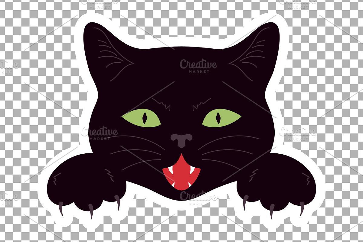Scary Black Cat Sticker, an Animal Illustration by PsychocheArt