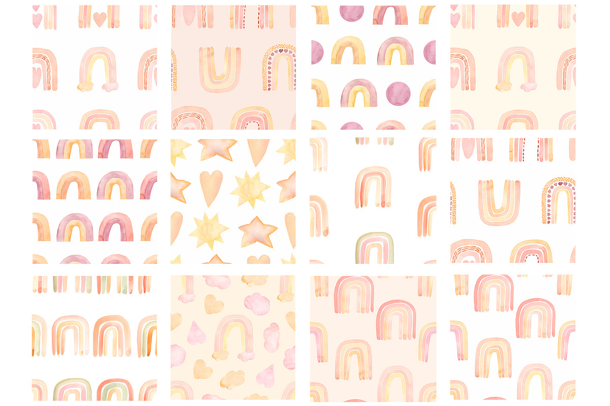 Watercolor Rainbows Pattern, a Pattern Graphic by MayaNavits (Photo 2 of 10)