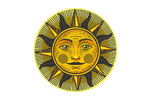 Sun With Face Sketch Vector