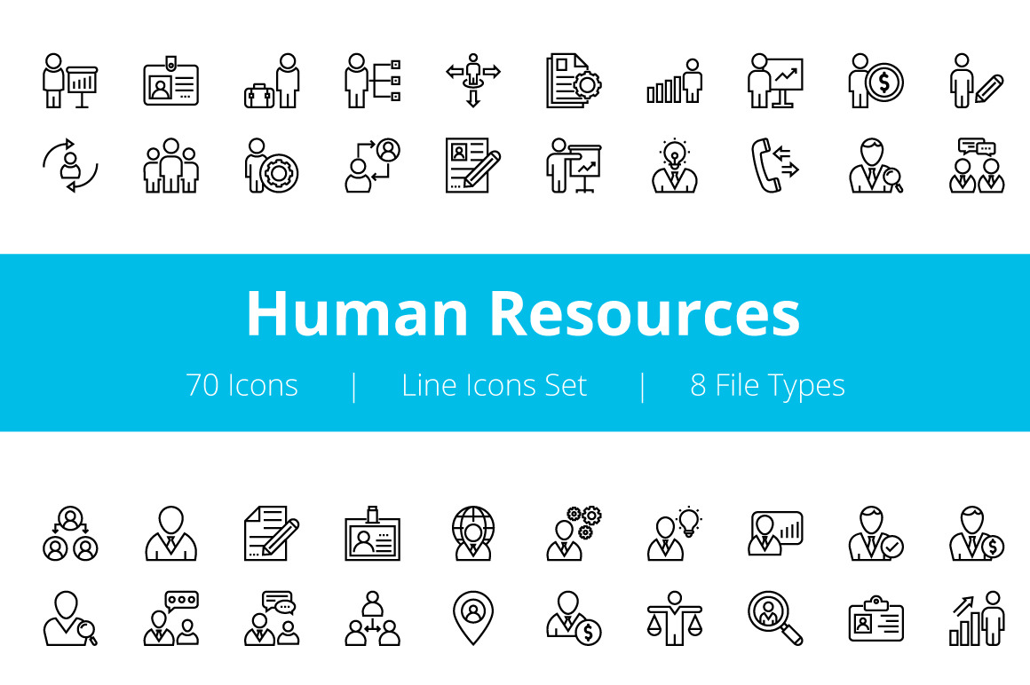 70 Human Resources Line Icons, an Outline Icon by Prosymbols