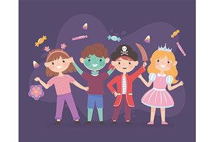 happy kids with costumes, an Illustration by studiogstock