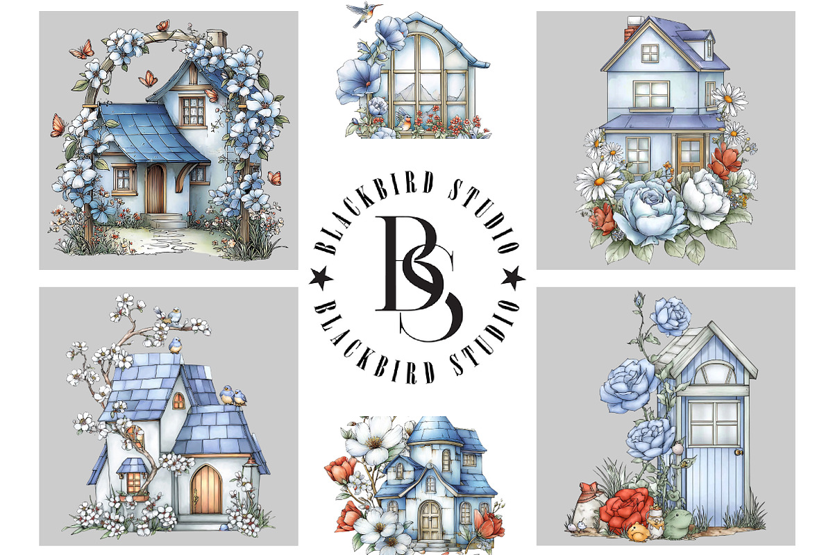 Watercolor Cute Spring House Clipart, an Illustration by Black Bird Studio (Photo 5 of 5)