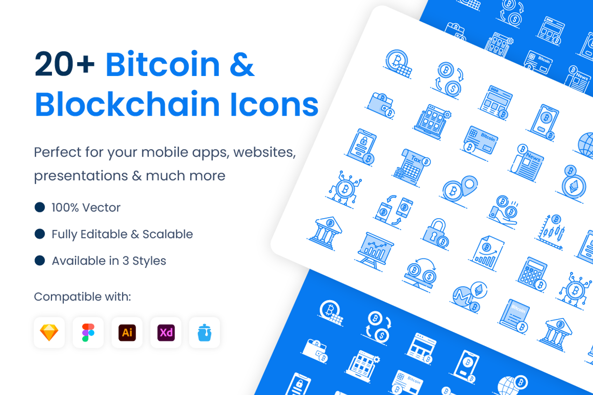 Bitcoin and Blockchain Icons, an Outline Icon by Brickclay (Photo 1 of 7)
