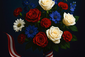 american bouquet with flag ribbon, generative AI, a Photo by Nito