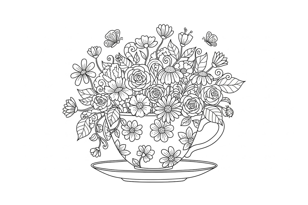 Floral Teacup Line Art Bundle, an Illustration by Gfx_Store (Photo 16 of 51)