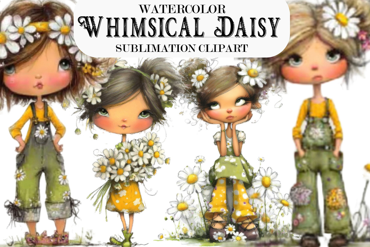 Whimsical Daisy Girl Clip Art, an Illustration by Designking (Photo 1 of 5)