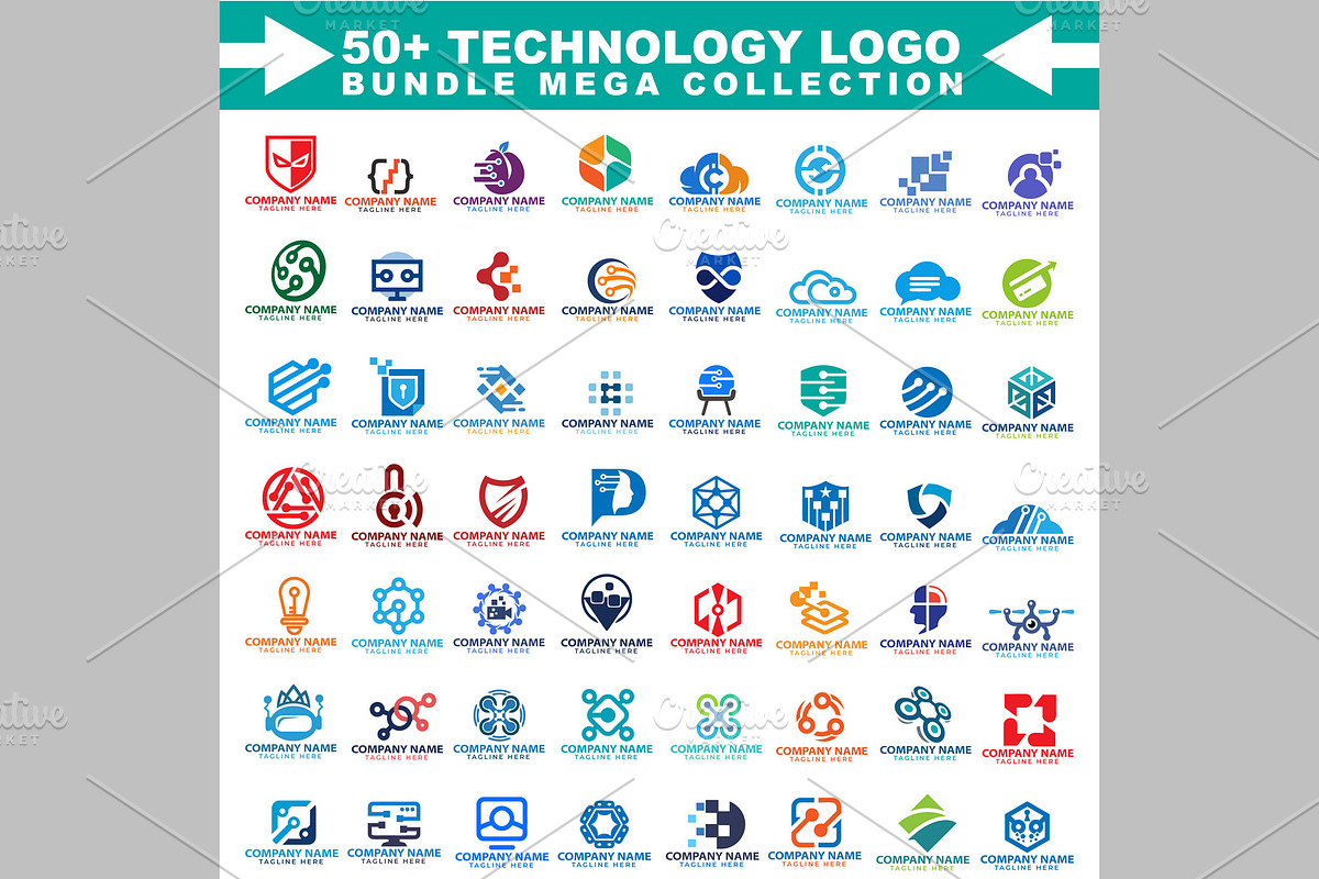 Technology Logo Mega Bundle 50+, a Branding & Logo Template by ArmanHossen75