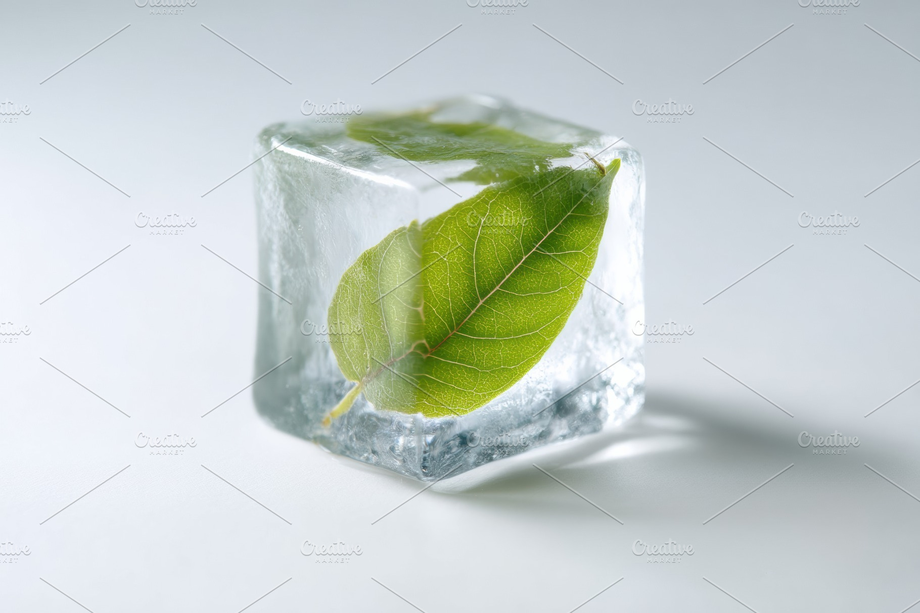Ice Cube with Leaf Inside, a Photo by Virgo Studio