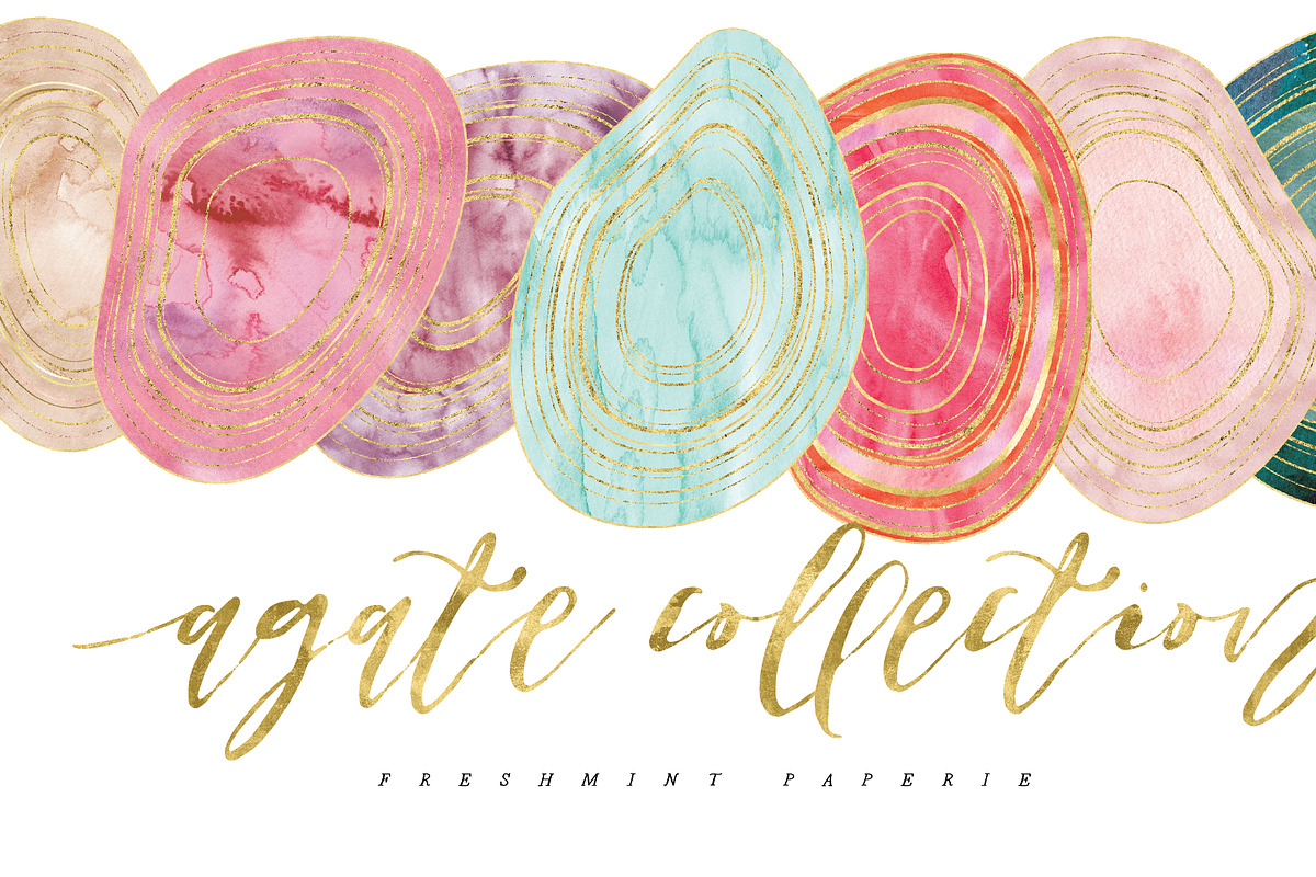 watercolor AGATE clipart - gemstones, an Object Graphic by Freshmint Paperie (Photo 4 of 5)