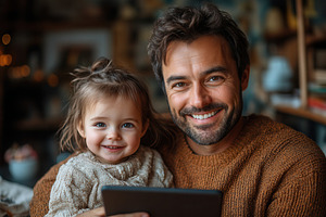 Father and daughter share a joyful m, a Photo by Tanuart