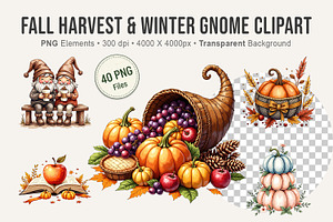 Fall Harvest & Winter Gnome Clipart, an Illustration by Artnoy