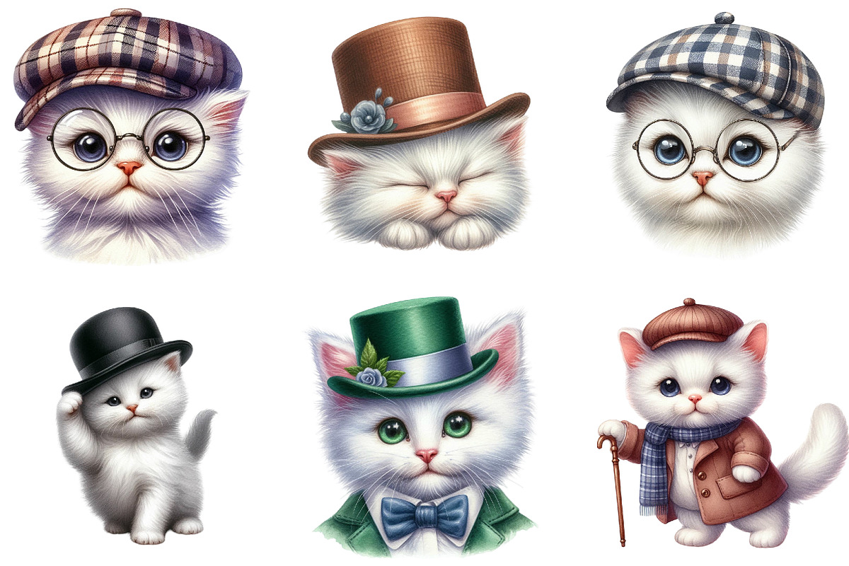 White Kitten Gentleman Cap Clipart, an Illustration by DreamArtGraphic (Photo 3 of 4)