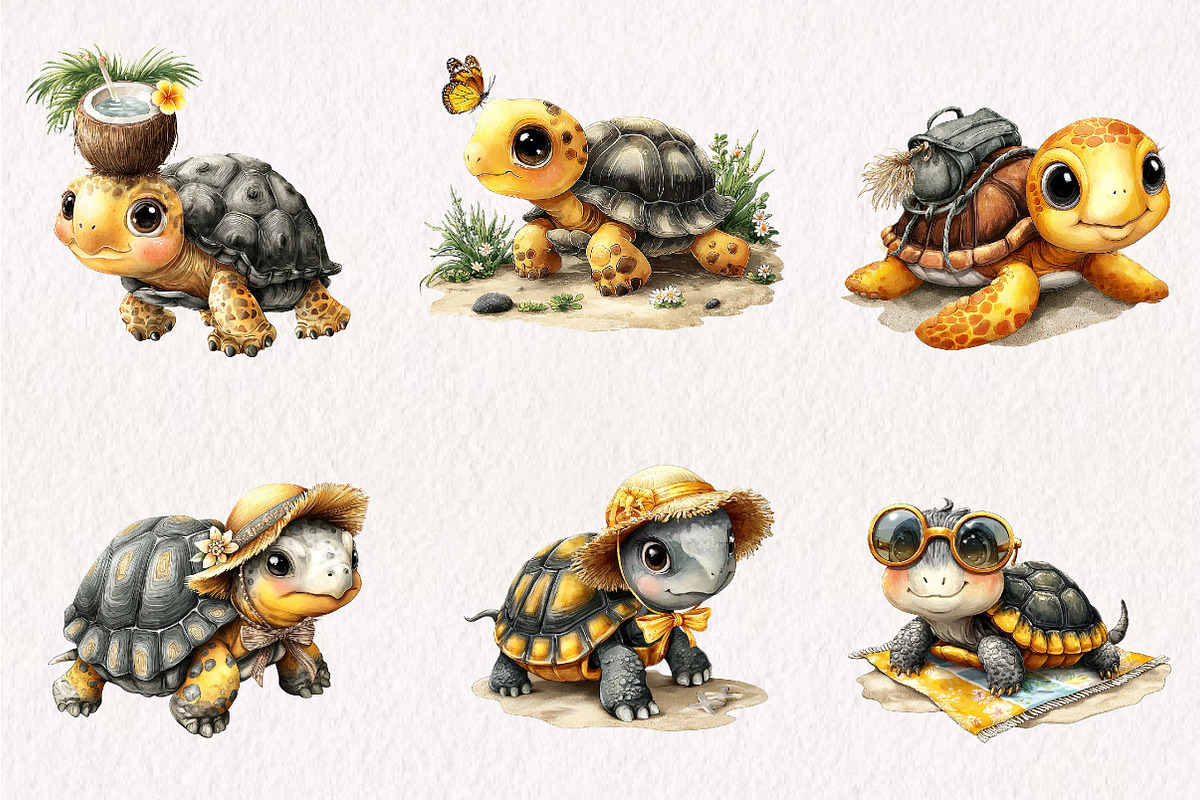 Quirky Funny Summer Turtle Clipart, an Animal Illustration by CreationArt (Photo 2 of 7)